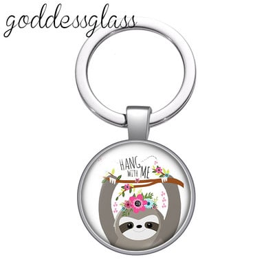 Aranyos lajhár Virágok Rajzok Bradypod üveg cabochon kulcstartó Táska Autós kulcstartó Gyűrűtartó Charms kulcstartók ajándék