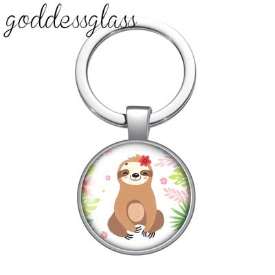 Aranyos lajhár Virágok Rajzok Bradypod üveg cabochon kulcstartó Táska Autós kulcstartó Gyűrűtartó Charms kulcstartók ajándék