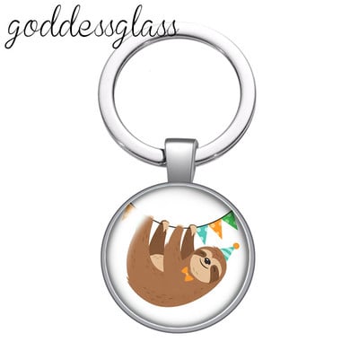 Aranyos lajhár Virágok Rajzok Bradypod üveg cabochon kulcstartó Táska Autós kulcstartó Gyűrűtartó Charms kulcstartók ajándék