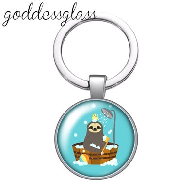 Aranyos lajhár Virágok Rajzok Bradypod üveg cabochon kulcstartó Táska Autós kulcstartó Gyűrűtartó Charms kulcstartók ajándék