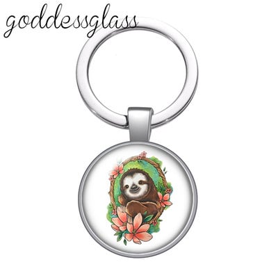 Aranyos lajhár Virágok Rajzok Bradypod üveg cabochon kulcstartó Táska Autós kulcstartó Gyűrűtartó Charms kulcstartók ajándék