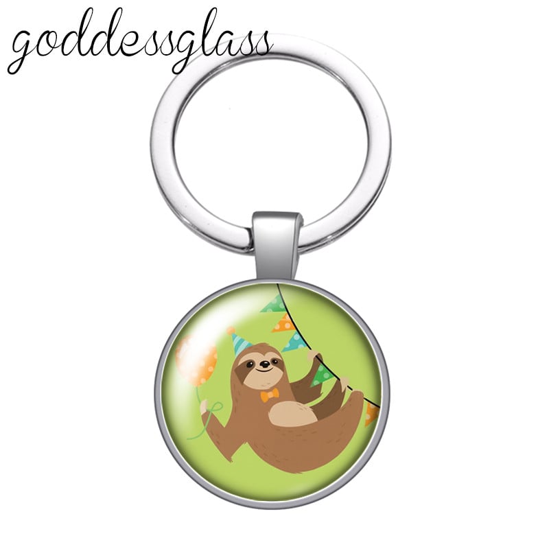 Aranyos lajhár Virágok Rajzok Bradypod üveg cabochon kulcstartó Táska Autós kulcstartó Gyűrűtartó Charms kulcstartók ajándék