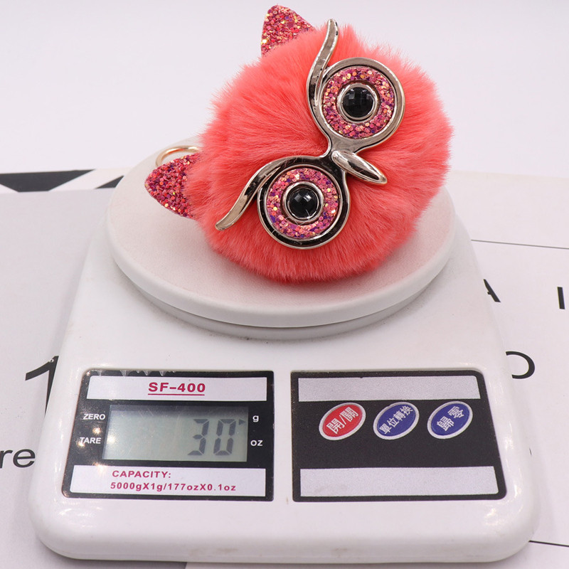 Bufniță drăguță din desene animate, blană de iepure pufoasă, minge de pluș, cu pandantiv, lanț cheie pentru geantă mașină, breloc cu animale, breloc pentru geantă