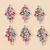 10 buc. Boemia colorată etnică Hasma Charms de mână Pandantive Conectori pentru cercei lucrați manual Colier Bijuterii DIY Cruce cu ridicata