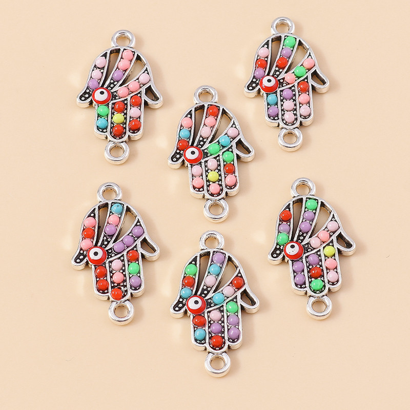 10 buc. Boemia colorată etnică Hasma Charms de mână Pandantive Conectori pentru cercei lucrați manual Colier Bijuterii DIY Cruce cu ridicata