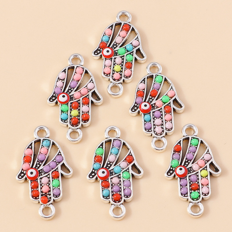 10 buc. Boemia colorată etnică Hasma Charms de mână Pandantive Conectori pentru cercei lucrați manual Colier Bijuterii DIY Cruce cu ridicata