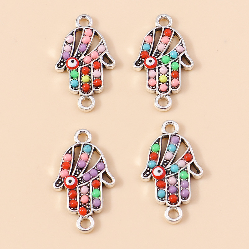 10 buc. Boemia colorată etnică Hasma Charms de mână Pandantive Conectori pentru cercei lucrați manual Colier Bijuterii DIY Cruce cu ridicata