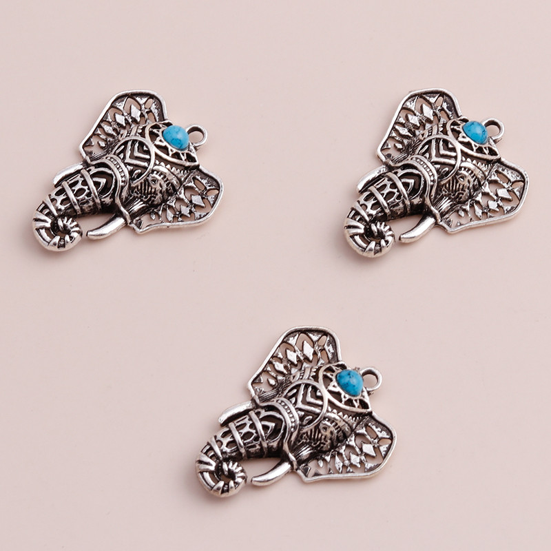 4 buc Bijuterii din aliaj de epocă Boho margele din piatră naturală Retro Animal elefant pandantive Brelocuri pentru bricolaj coliere brățări 37x32mm