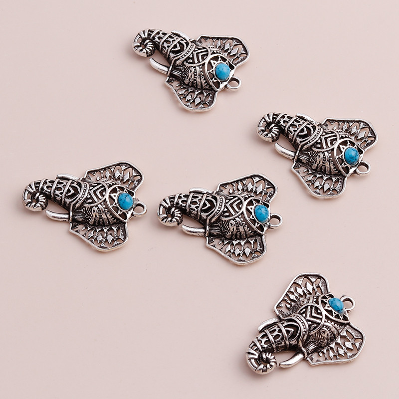 4 buc Bijuterii din aliaj de epocă Boho margele din piatră naturală Retro Animal elefant pandantive Brelocuri pentru bricolaj coliere brățări 37x32mm