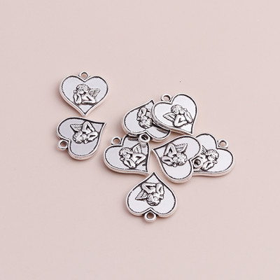 10 bucăți 19x19mm Brelocuri cu inimi de înger retro, argint antic, cu dragoste, înger, cupidon, pandantive, pentru colier, accesorii pentru bijuterii