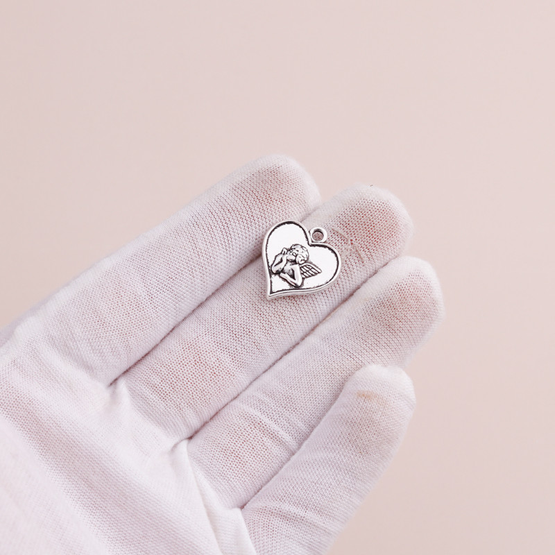 10 bucăți 19x19mm Brelocuri cu inimi de înger retro, argint antic, cu dragoste, înger, cupidon, pandantive, pentru colier, accesorii pentru bijuterii