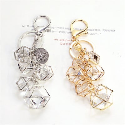 Elegáns kristály strasszos geometrikus kulcstartó női lányoknak arany színű fém autós kulcstartók kreatív divat ékszer ajándék Q-005