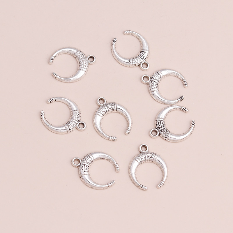 20 de bucăți 19x15mm de culoare argintie antică brelocuri pentru lună pentru fabricarea de bijuterii DIY, pandantive din fildeș, accesorii pentru fabricarea de brățări de colier