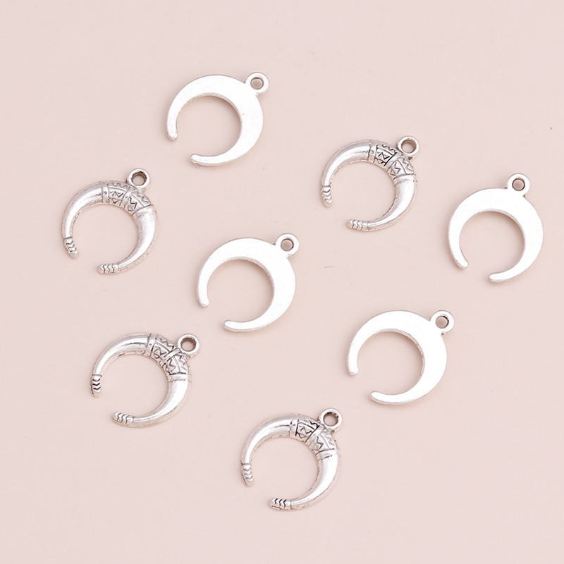20 de bucăți 19x15mm de culoare argintie antică brelocuri pentru lună pentru fabricarea de bijuterii DIY, pandantive din fildeș, accesorii pentru fabricarea de brățări de colier