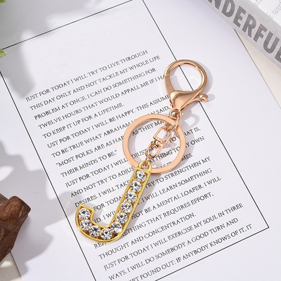 Breloc cu pandantiv cu literă AZ cu strass Breloc cu pandantiv pentru mașină, la modă simplă, pentru unisex, cataramă cu homar, breloc pentru doamne, bijuterii cu pandantiv