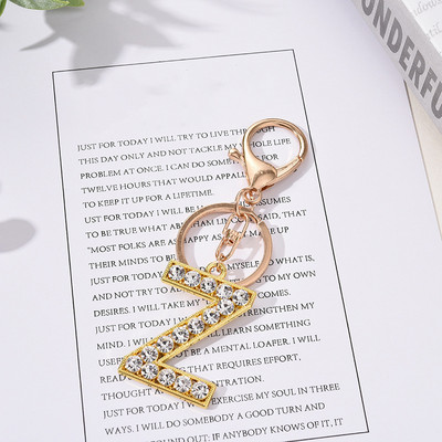 Breloc cu pandantiv cu literă AZ cu strass Breloc cu pandantiv pentru mașină, la modă simplă, pentru unisex, cataramă cu homar, breloc pentru doamne, bijuterii cu pandantiv