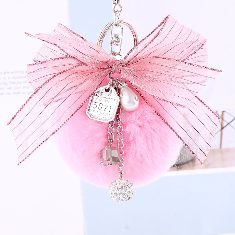 Panglică fundă nod breloc imitație blană iepure bile pandantiv cheie fete genți de modă ornamente perle cristal lanț pandantiv brelocuri