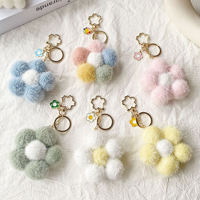 Breloc cu bile de păr flori drăguț geantă de pluș breloc pandantiv Culoare creativ pandantiv floarea-soarelui individualizare cadou cuplu