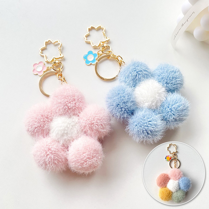 Breloc cu bile de păr flori drăguț geantă de pluș breloc pandantiv Culoare creativ pandantiv floarea-soarelui individualizare cadou cuplu