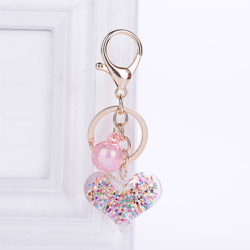 Nou acrilic transparent nisip mișcător paiete pandantiv inimă lanț chei mașină accesorii genți brelocuri cadou creativ de aniversare