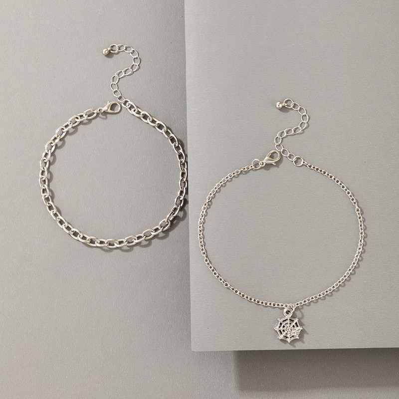 Tocona 2 buc/seturi Lant de picior din pânză de păianjen vintage, nou la modă, cu geometrie, gleznă reglabilă pentru femei, bijuterii de Halloween19796