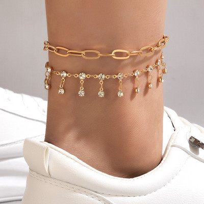ToconaCharms Key Anklet Wafer Shiny Rhinestones Noot Langer Prilagodljivi boemski nakit Poklon za žene Muškarci 2 kom/kompleta 21654