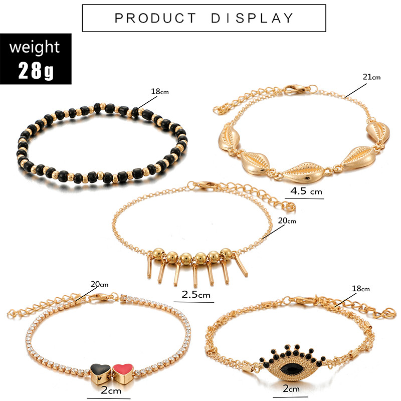 Tocona 5 bucăți/set modă de culoare aurie coajă ciucuri gleznă pentru femei straturi inimi pandantiv ochi gleznă pe picior bijuterii 9546