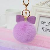 1 bucă breloc cu pompon din blană cu papion Decor breloc cu minge de blană de iepure falsă femei geantă mașină breloc bijuterii cadou pufos breloc