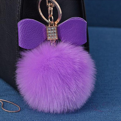 1 bucă breloc cu pompon din blană cu papion Decor breloc cu minge de blană de iepure falsă femei geantă mașină breloc bijuterii cadou pufos breloc