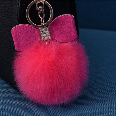 1 bucă breloc cu pompon din blană cu papion Decor breloc cu minge de blană de iepure falsă femei geantă mașină breloc bijuterii cadou pufos breloc