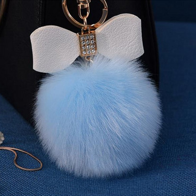 1 bucă breloc cu pompon din blană cu papion Decor breloc cu minge de blană de iepure falsă femei geantă mașină breloc bijuterii cadou pufos breloc