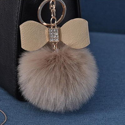 1 bucă breloc cu pompon din blană cu papion Decor breloc cu minge de blană de iepure falsă femei geantă mașină breloc bijuterii cadou pufos breloc