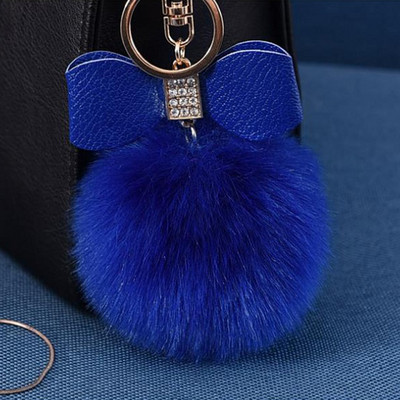 1 bucă breloc cu pompon din blană cu papion Decor breloc cu minge de blană de iepure falsă femei geantă mașină breloc bijuterii cadou pufos breloc