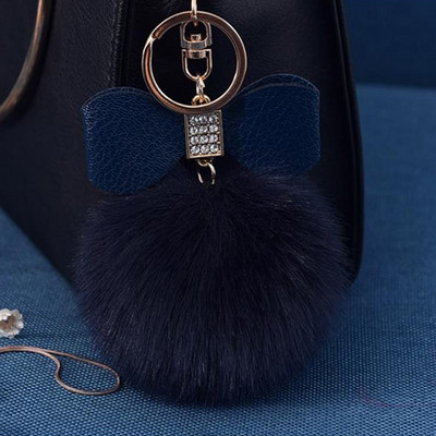1 bucă breloc cu pompon din blană cu papion Decor breloc cu minge de blană de iepure falsă femei geantă mașină breloc bijuterii cadou pufos breloc