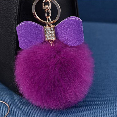 1 bucă breloc cu pompon din blană cu papion Decor breloc cu minge de blană de iepure falsă femei geantă mașină breloc bijuterii cadou pufos breloc