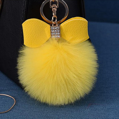 1 bucă breloc cu pompon din blană cu papion Decor breloc cu minge de blană de iepure falsă femei geantă mașină breloc bijuterii cadou pufos breloc