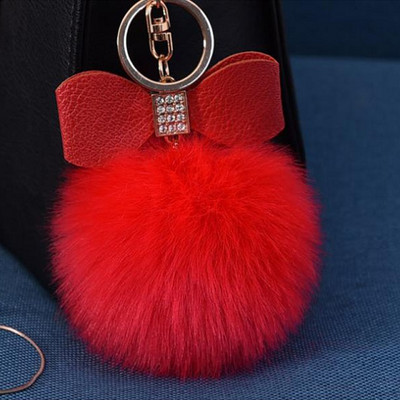 1 bucă breloc cu pompon din blană cu papion Decor breloc cu minge de blană de iepure falsă femei geantă mașină breloc bijuterii cadou pufos breloc