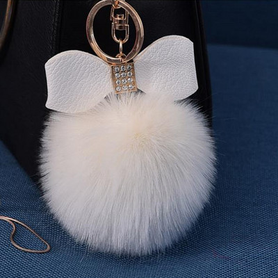 1 bucă breloc cu pompon din blană cu papion Decor breloc cu minge de blană de iepure falsă femei geantă mașină breloc bijuterii cadou pufos breloc