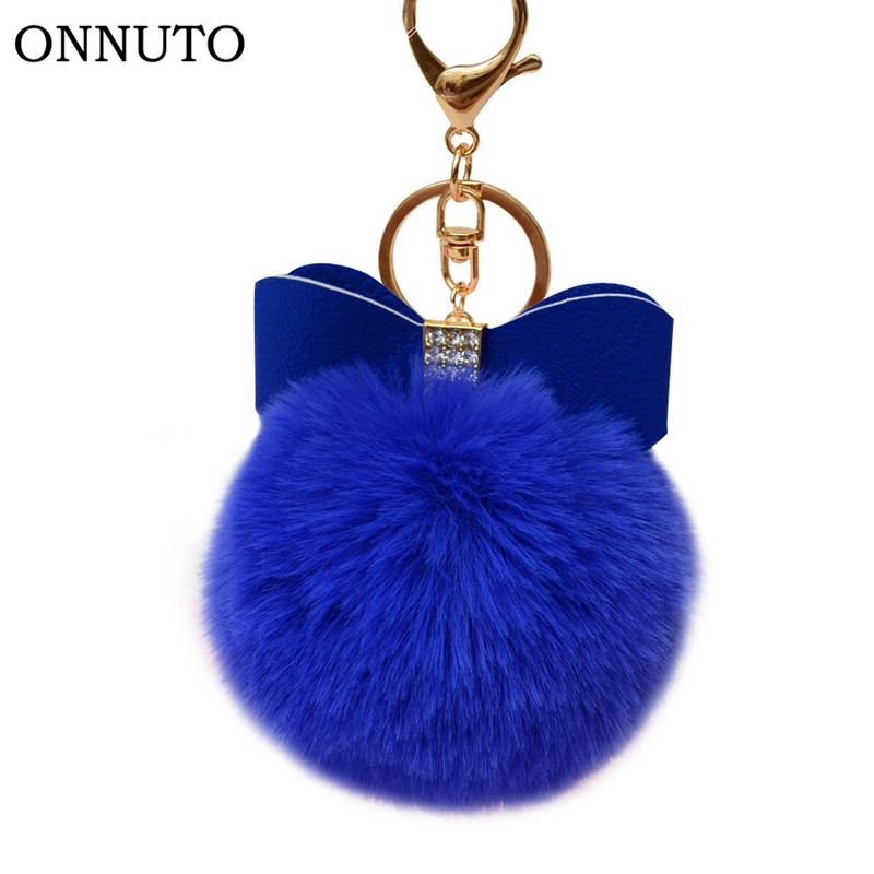 1 bucă breloc cu pompon din blană cu papion Decor breloc cu minge de blană de iepure falsă femei geantă mașină breloc bijuterii cadou pufos breloc