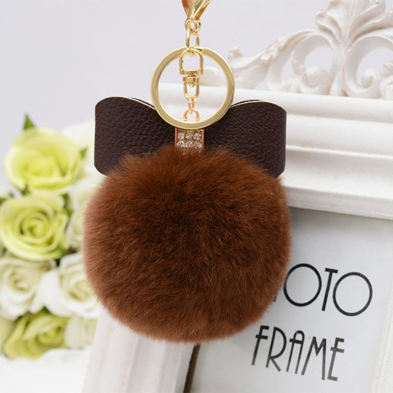 1 bucă breloc cu pompon din blană cu papion Decor breloc cu minge de blană de iepure falsă femei geantă mașină breloc bijuterii cadou pufos breloc
