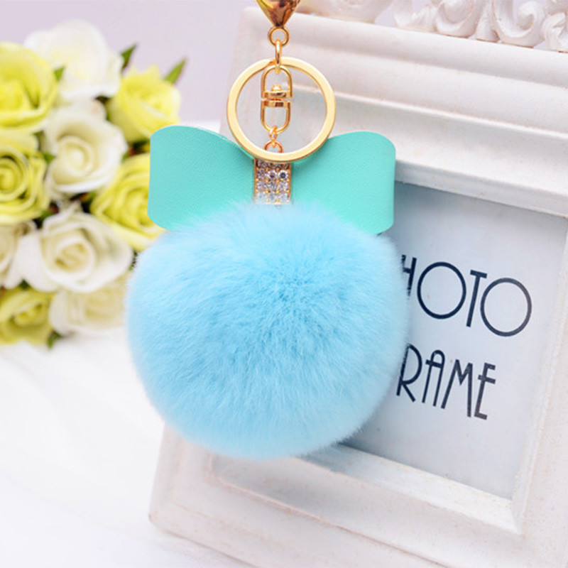1 bucă breloc cu pompon din blană cu papion Decor breloc cu minge de blană de iepure falsă femei geantă mașină breloc bijuterii cadou pufos breloc