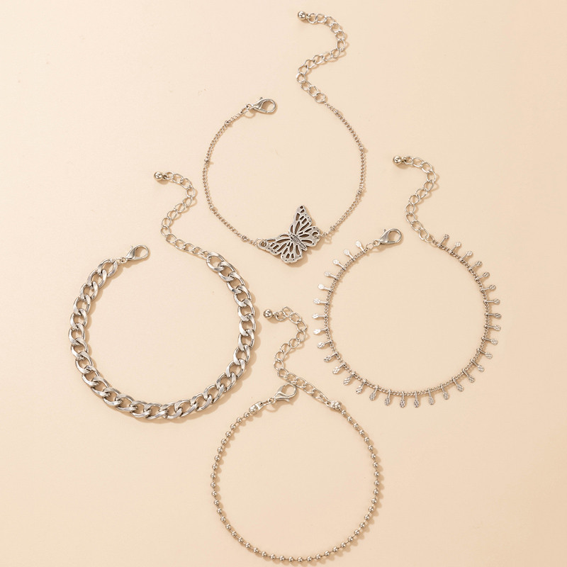 Tocona 4 buc/seturi Pretty Butterfly glezna pentru femei Noua moda Lanț gros din aliaj Bijuterii boeme reglabile 18867