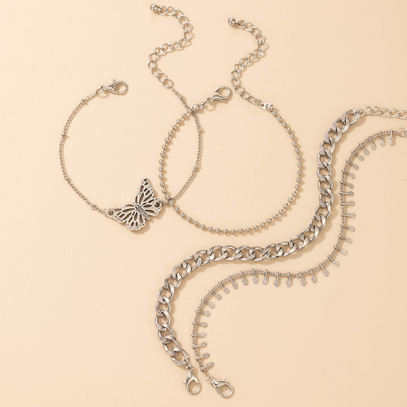 Tocona 4 buc/seturi Pretty Butterfly glezna pentru femei Noua moda Lanț gros din aliaj Bijuterii boeme reglabile 18867