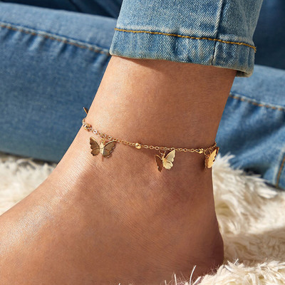 Tocona New Trendy Gležnjača s leptirom za žene Muškarci Privjesci Zlatno Srebrna Boja Legura Metalna Noga Chian Bohemian Jewelry Dodaci