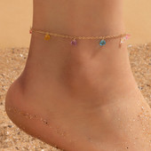 Tocona Lanț pentru picioare de piatră de cristal colorat, perle elegantă, glezne reglabile, realizate manual pentru femei, set de bijuterii boeme 21862