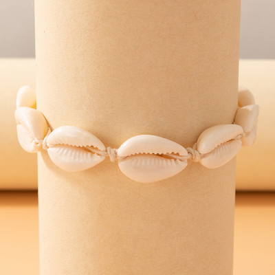 Tocona Bohemian Shell Jednovrstvové náramky na členok pre ženy Jednoduché ručne vyrobené tkané nastaviteľné retiazky na nohy Plážové párty šperky 21068