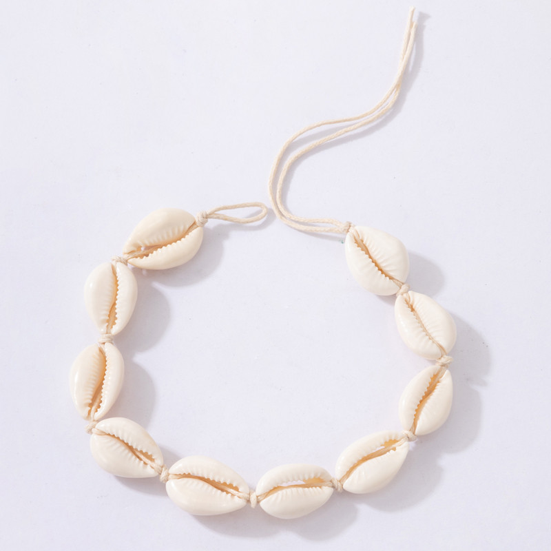 Tocona Bohemian Shell Jednovrstvové náramky na členok pre ženy Jednoduché ručne vyrobené tkané nastaviteľné retiazky na nohy Plážové párty šperky 21068