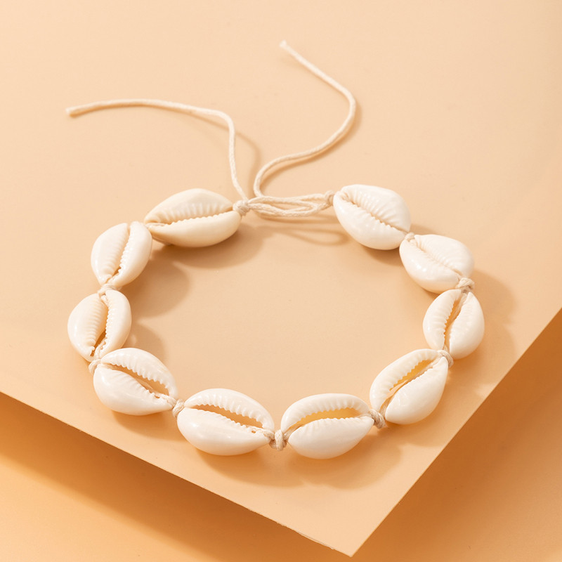 Tocona Bohemian Shell Jednovrstvové náramky na členok pre ženy Jednoduché ručne vyrobené tkané nastaviteľné retiazky na nohy Plážové párty šperky 21068