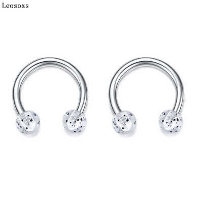 Leosoxs 2 buc Inel pentru nas rotund cu paiete potcoavă Piercing pentru corp uman Unghie hipoalergenică pentru sprâncene