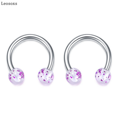 Leosoxs 2 buc Inel pentru nas rotund cu paiete potcoavă Piercing pentru corp uman Unghie hipoalergenică pentru sprâncene